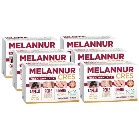 MelannurCres 30 Capsule - Mela Annurca, Astaxantina, Zinco, Rame, Selenio e Biotina - Capelli, Pelle e Unghie (Confezione sestupla) - Foto 1