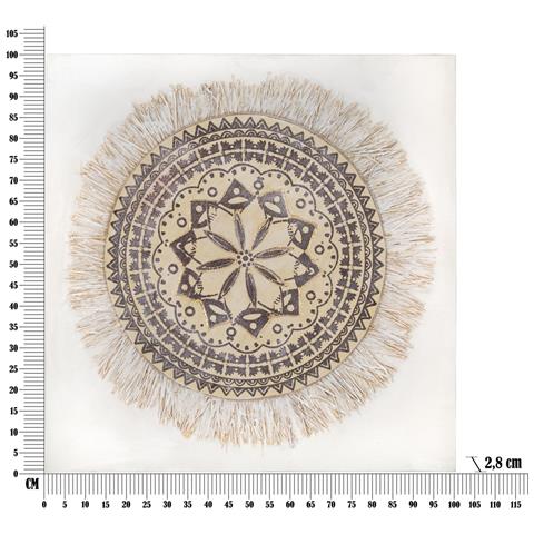 Dipinto Su Tela Malindi Con Mandala Etnico E Frange In Rafia 100x100 Cm - Foto 6