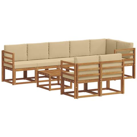 Set di divani da esterno con cuscino 9 pcs Naturale e Beige - Foto 1