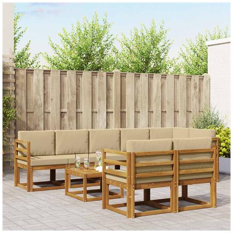 Set di divani da esterno con cuscino 9 pcs Naturale e Beige - Foto 2