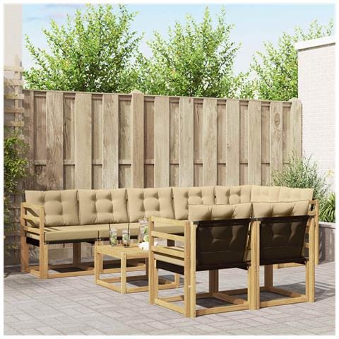 Set di divani da esterno con cuscino 9 pcs Bianco e Beige - Foto 2