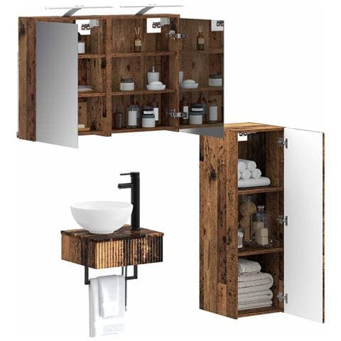 Set di Armadi da Bagno 4 pcs Legno antico 43 x 16 x 62,5 cm - Foto 2