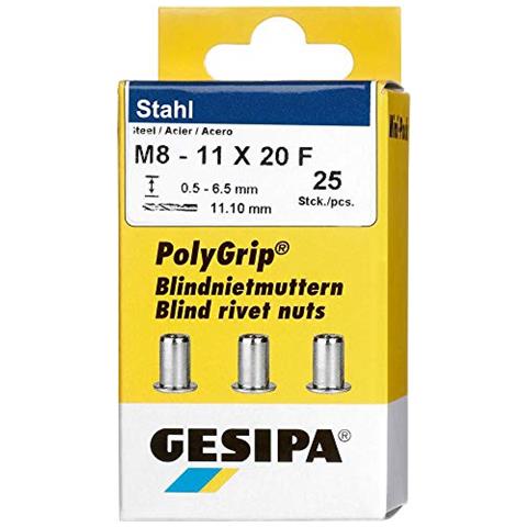 1464915 Polygrip Dadi Da Rivetti Ciechi In Acciaio, 8 X 11 X 20 Mm, 1 Pezzo, Tecnologia Di Rivettatura, Colore: Grigio - Foto 1