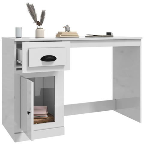 Scrivania Cassetto Bianco Lucido 115x50x75 Cm Legno Multistrato - Foto 2
