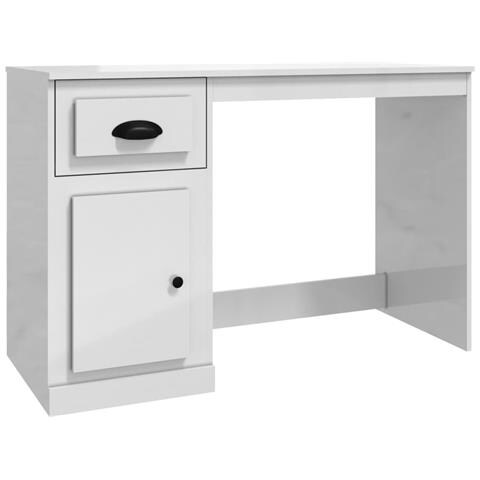 Scrivania Cassetto Bianco Lucido 115x50x75 Cm Legno Multistrato - Foto 1