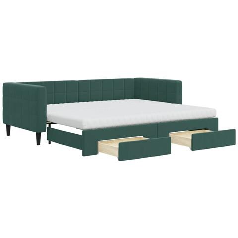 Divano Letto Estraibile Cassetti Verde Scuro 90x200cm Velluto - Foto 1