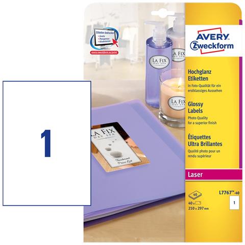 Etichette effetto glossy per stampanti laser a colori - 295 x 209 mm - Foto 1