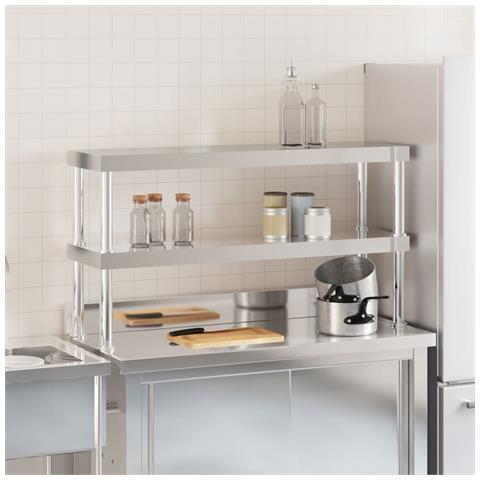 Ripiano Per Tavolo Da Lavoro 2 Piani 110x30x65 Cm Acciaio Inox - Foto 3