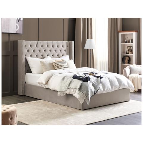 Letto Matrimoniale Contenitore Velluto Grigio Chiaro 160 X 200 Cm Lubbon - Foto 1