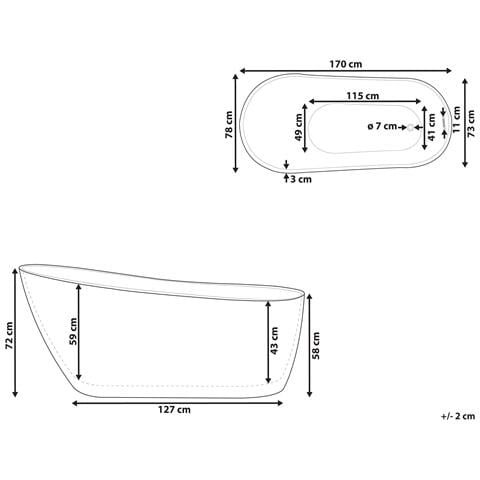 Vasca Da Bagno Freestanding Solarte 170 X 78 Cm Nero /bianco - Foto 2