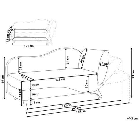Chaise Longue Versione Destra Meri Velluto Rosa Con Contenitore - Foto 2