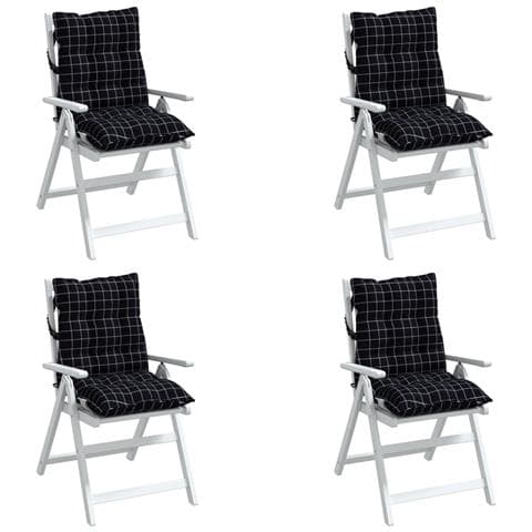 Cuscini Sedia Schienale Basso 4 Pz Quadri Nero Tessuto Oxford - Foto 3
