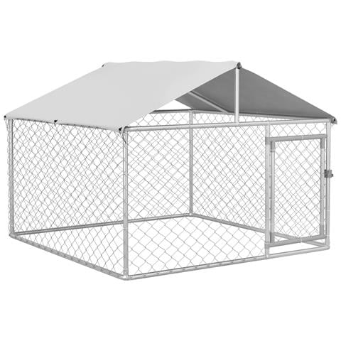 Recinto Per Cani Taglia Media Da Esterno Con Tetto Impermeabile, 200x200x150cm, Argento - Foto 1
