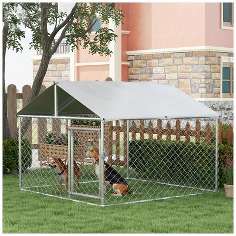 Recinto Per Cani Taglia Media Da Esterno Con Tetto Impermeabile, 200x200x150cm, Argento - Foto 2