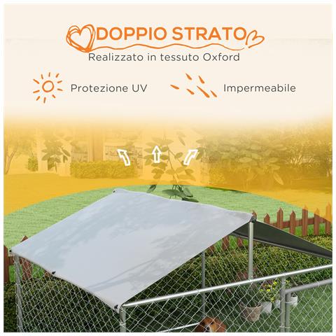 Recinto Per Cani Taglia Media Da Esterno Con Tetto Impermeabile, 200x200x150cm, Argento - Foto 6