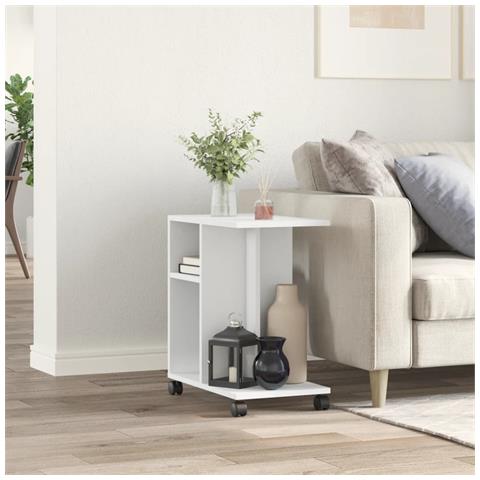 Tavolino Con Ruote Bianco 50x30x55 Cm In Legno Multistrato - Foto 2