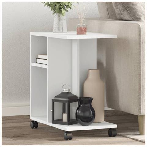 Tavolino Con Ruote Bianco 50x30x55 Cm In Legno Multistrato - Foto 8