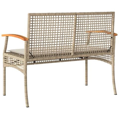 Panca da Giardino con Cuscino Beige Polyrattan e Legno Acacia - Foto 2