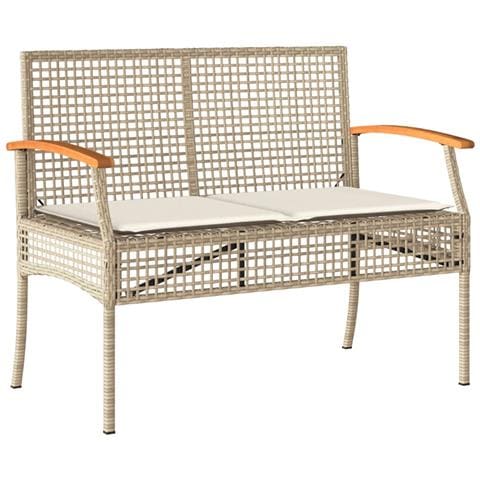 Panca da Giardino con Cuscino Beige Polyrattan e Legno Acacia - Foto 1