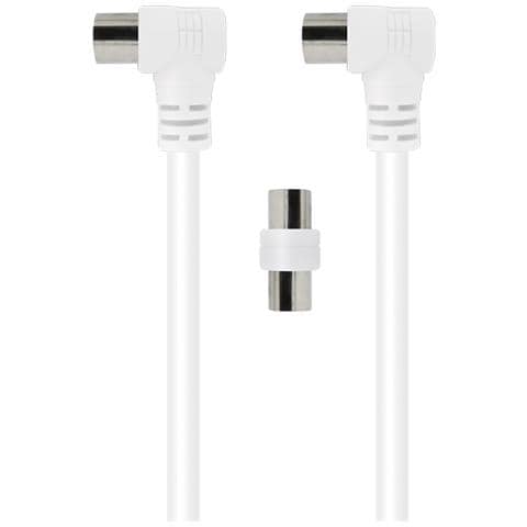 Cavo Tv Coassiale 9,52 Mm Angolato Maschio/femmina 2 M Con Adattatore Maschio/maschio, Bianco - Foto 1