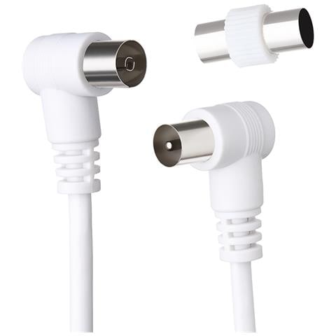 Cavo Tv Coassiale 9,52 Mm Angolato Maschio/femmina 2 M Con Adattatore Maschio/maschio, Bianco - Foto 2