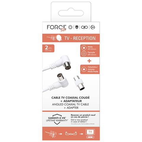 Cavo Tv Coassiale 9,52 Mm Angolato Maschio/femmina 2 M Con Adattatore Maschio/maschio, Bianco - Foto 5