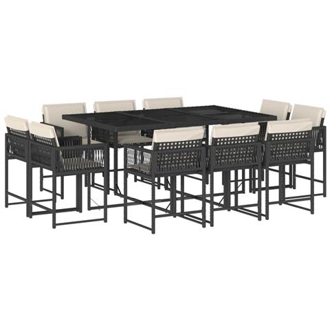 Set da Pranzo da Giardino 11 pz con Cuscini in Polyrattan Nero - Foto 1