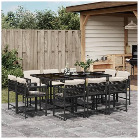 Set da Pranzo da Giardino 11 pz con Cuscini in Polyrattan Nero - Foto 3