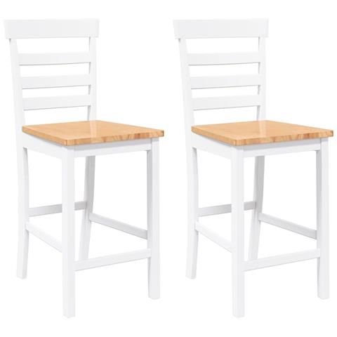 Sgabelli da Bar 2 pz Bianchi in Legno Massello di Hevea - Foto 1