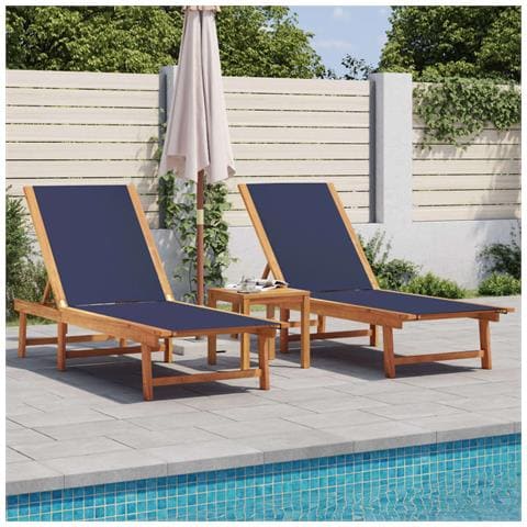 Lettini Prendisole 2 Pz Blu Legno Massello Acacia E Textilene - Foto 1