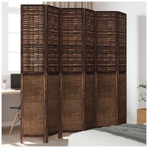 Divisorio Ambienti 6 Pannelli Marrone Scuro Massello Paulownia - Foto 1