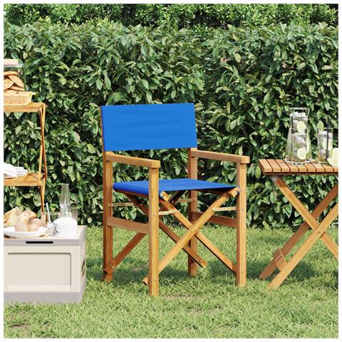 Sedia Da Regista Pieghevole Blu In Legno Massello Di Teak - Foto 1