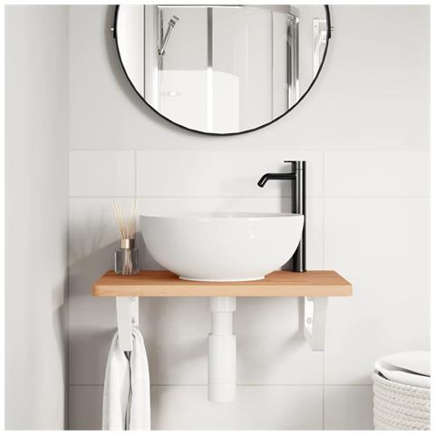 Ripiano A Parete Per Lavabo In Acciaio E Massello Di Faggio - Foto 2