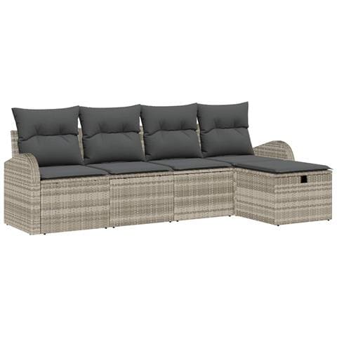 Set di 5 Pezzi di Divano da Giardino con Cuscini Grigio Chiaro in Polyrattan - Foto 1