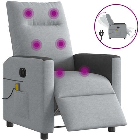 Poltrona Reclinabile Massaggio Elettrica Grigio Chiaro Tessuto - Foto 1