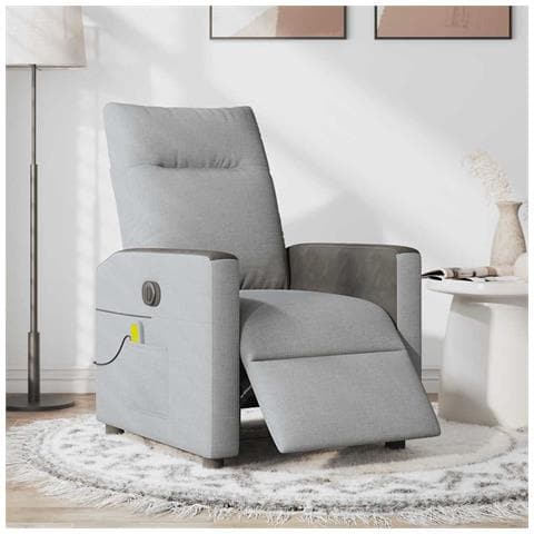 Poltrona Reclinabile Massaggio Elettrica Grigio Chiaro Tessuto - Foto 2