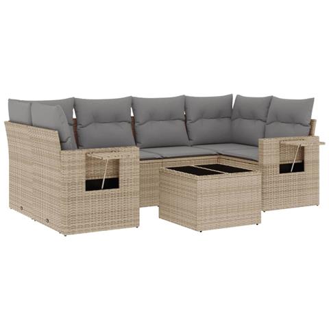 Set Divani da Giardino 7 pz con Cuscini Beige in Polyrattan - Foto 1