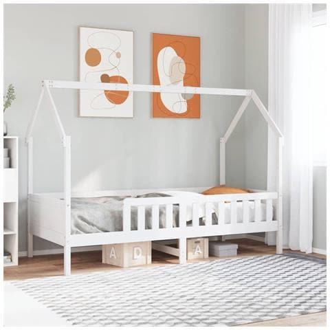 Giroletto Casetta Bambini Bianco 90x190 cm Legno Massello Pino - Foto 2