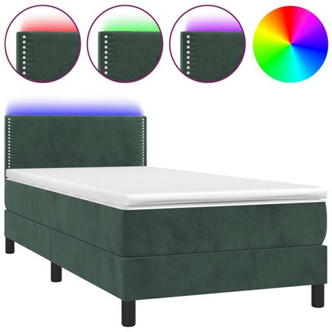 Letto a Molle con Materasso e LED Verde Scuro 90x200cm Velluto - Foto 1