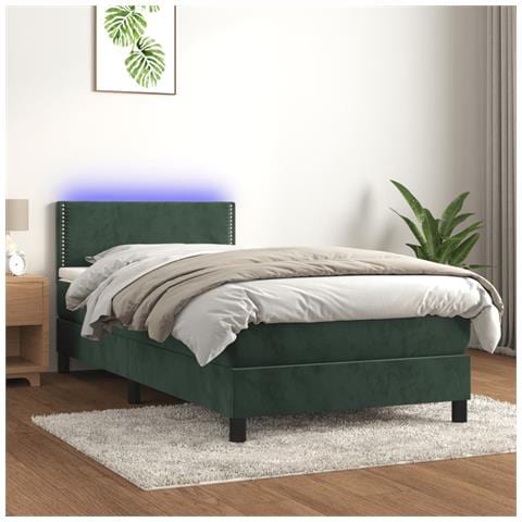Letto a Molle con Materasso e LED Verde Scuro 90x200cm Velluto - Foto 2