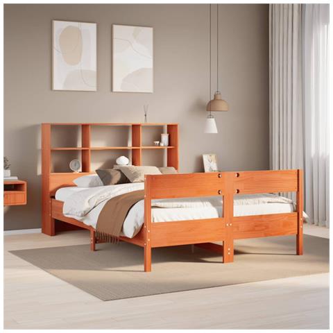 Letto Libreria senza Materasso Marrone Cera 120x190 cm in Pino - Foto 2