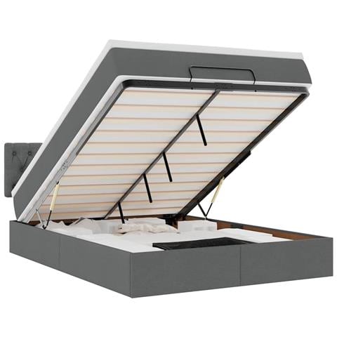 Pouf Letto con Materasso Grigio Scuro 140x190 cm in Tessuto - Foto 1