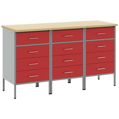 Armadio da lavoro 3 pezzi Rosso e Grigio in legno ingegnerizzato e acciaio - Foto 1