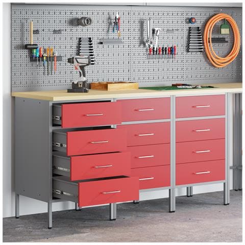Armadio da lavoro 3 pezzi Rosso e Grigio in legno ingegnerizzato e acciaio - Foto 2