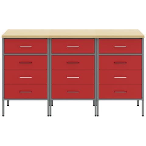 Armadio da lavoro 3 pezzi Rosso e Grigio in legno ingegnerizzato e acciaio - Foto 7