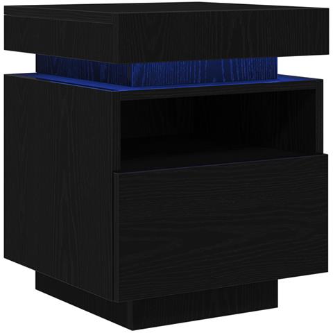 Comodino con luci LED 2 pezzi Nero Rovere 40x39x48,5 cm - Foto 1
