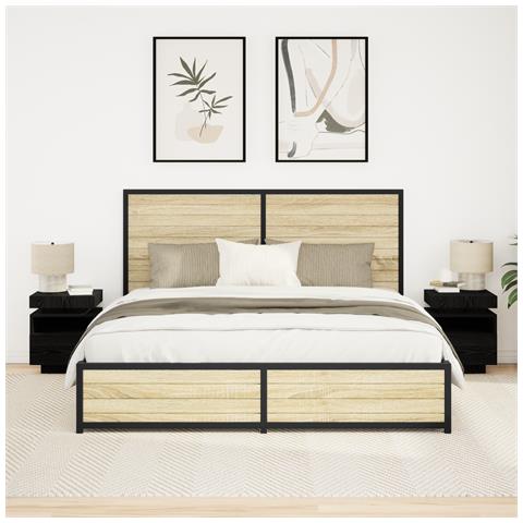 Comodino con luci LED 2 pezzi Nero Rovere 40x39x48,5 cm - Foto 2