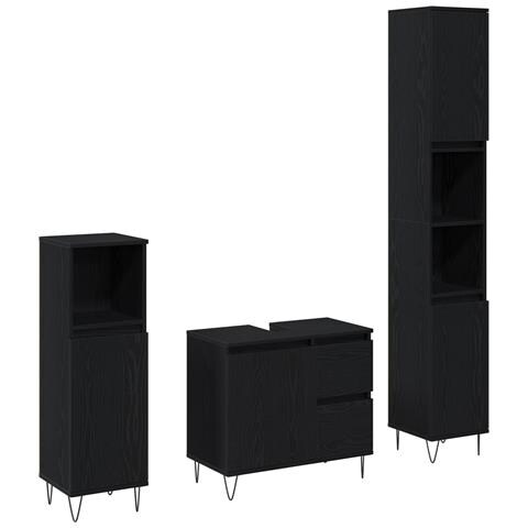 Set di Mobili da Bagno in 3 Pezzi Rovere Nero Legno Ingegnerizzato - Foto 1