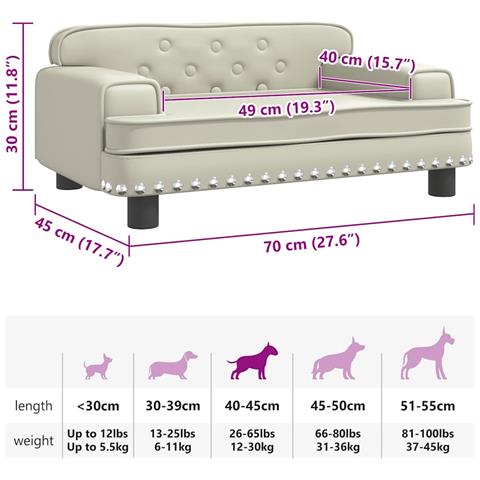 Lettino per Cani Crema 70x45x30 cm in Similpelle - Foto 7