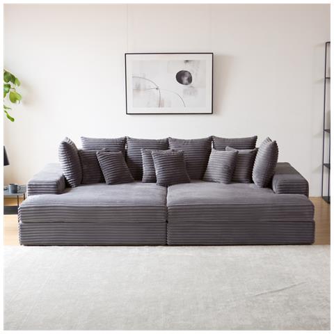 Cardiff Divano Deep 4 Posti In Velluto A Coste Grigio Antracite - Foto 2